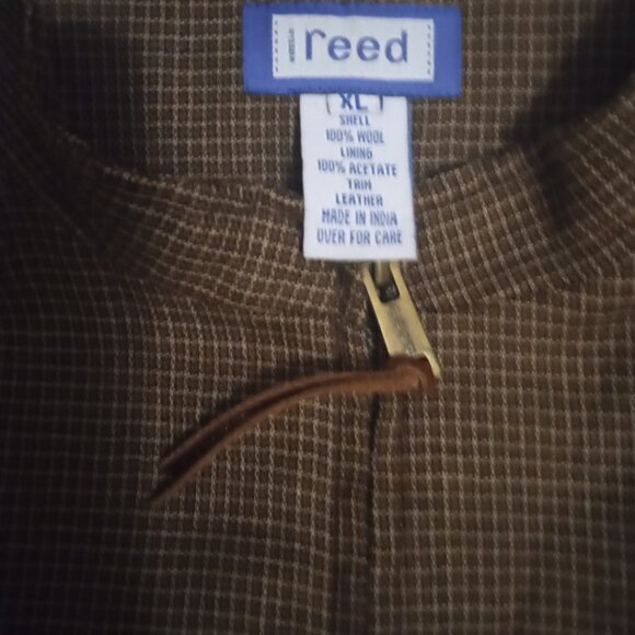 reed men's vest zipper sizeXL 100% wool brown/cream checked preppy busniness - Picture 3 of 8
